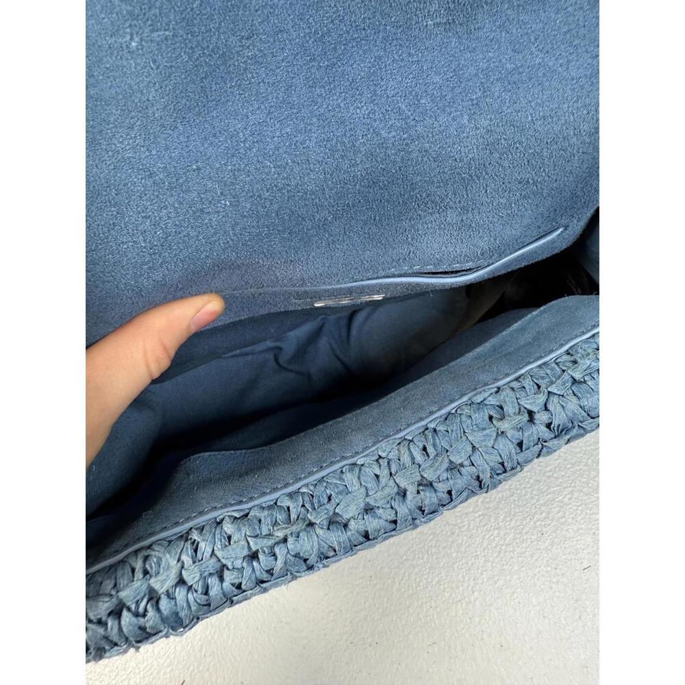 Sandro Blue Raffia YZA Bag with Stains and Hardware Scratch - Picture 9 of 15
